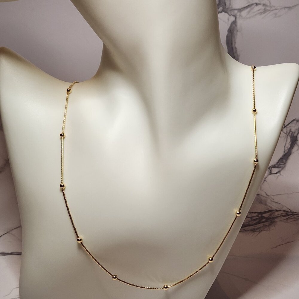 Gold Tone 925 Silver Bead Ball Necklace